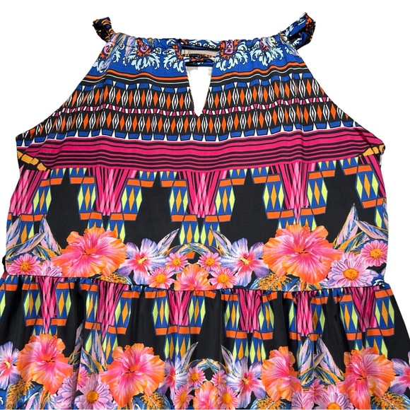 Size large bright colorful stretchy floral tribal sleeveless maxi dress EUC - Picture 4 of 7